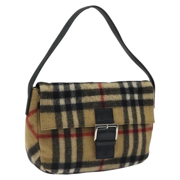 Burberrys Nova Check Blue Label Shoulder Bag Wool Beige - Picture 1 of 16